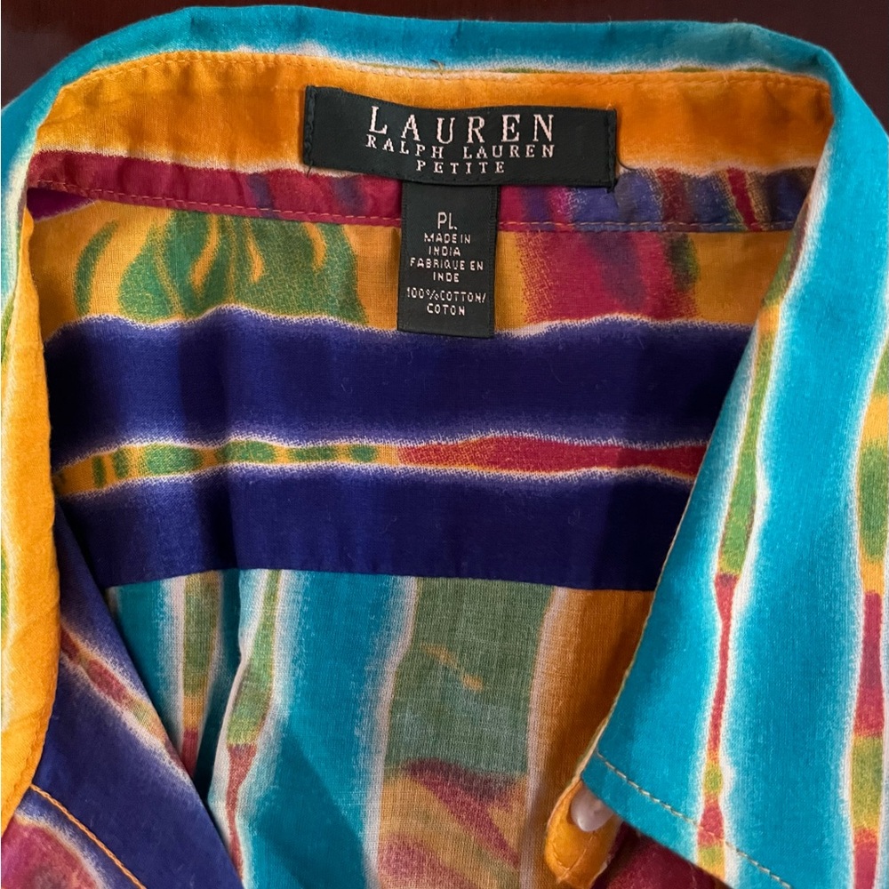 Lauren Ralph Lauren women’s multi colored blouse shirt Size PL - Picture 7 of 9